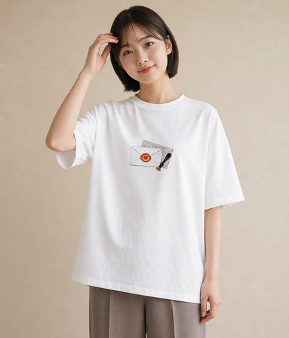 デザインTシャツ レディース 封蝋 手紙 アンティーク ナチュラル イラスト ラフ 女性 旅行用 白T YMAZO