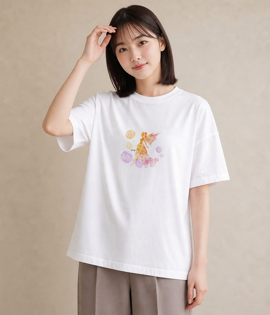 半袖Tシャツ レディース 水瓶座 星空 宇宙 イラスト ゆるかわ ペアコーデ 秋コーデ 白T YMAZO