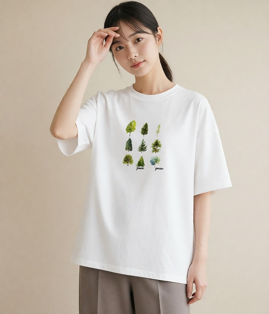 半袖Tシャツ レディース 木 植物 ボタニカル イラスト レトロ デイリーウェア 休日 白T YMAZO