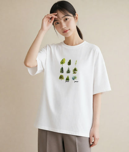 半袖Tシャツ レディース 木 植物 ボタニカル イラスト レトロ デイリーウェア 休日 白T YMAZO