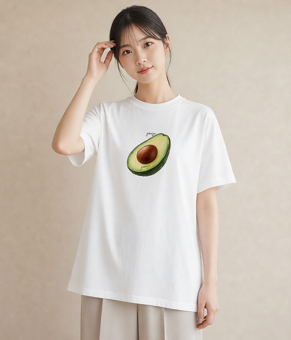 プリントTシャツ レディース アボカド 食べ物 フード イラスト ヴィンテージ風 クリスマス 旅行 白T YMAZO