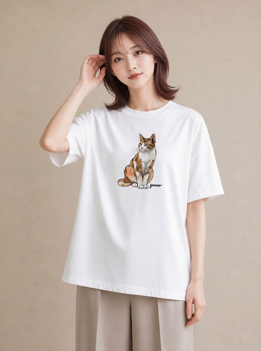 Tシャツ レディース エキゾチックショートヘア 猫 ねこ イラスト カジュアル 親子 20代 白T YMAZO