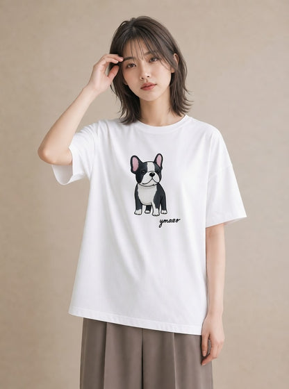 半袖Tシャツ レディース いぬ 犬 ワンコ イラスト カフェコーデ 部屋着 女性向けギフト 白T YMAZO