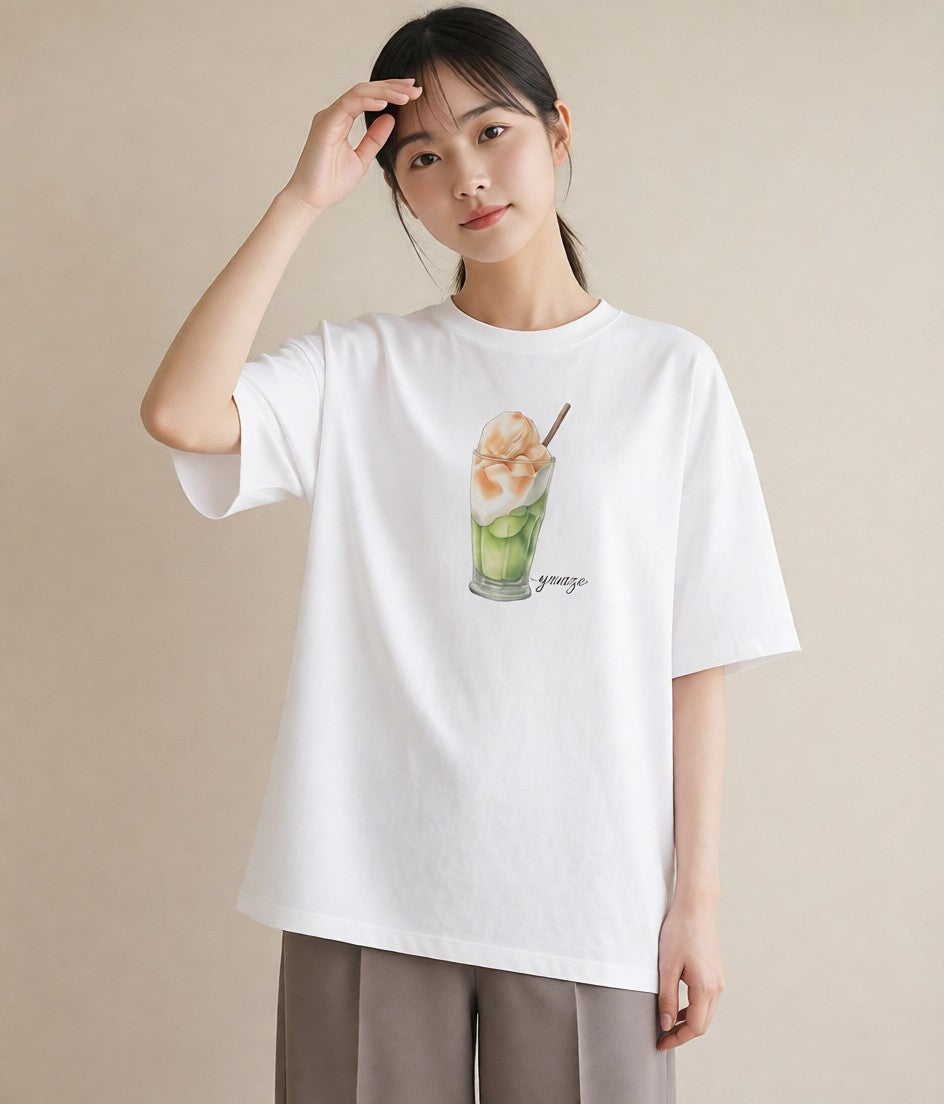 グラフィックTシャツ レディース カフェオレ 食べ物 フード イラスト ラフ 女性 旅行用 白T YMAZO
