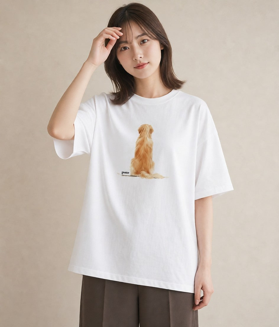半袖Tシャツ レディース ゴールデンレトリバー ゴールデン 犬 いぬ イラスト ニュアンス 女性 旅行用 白T YMAZO