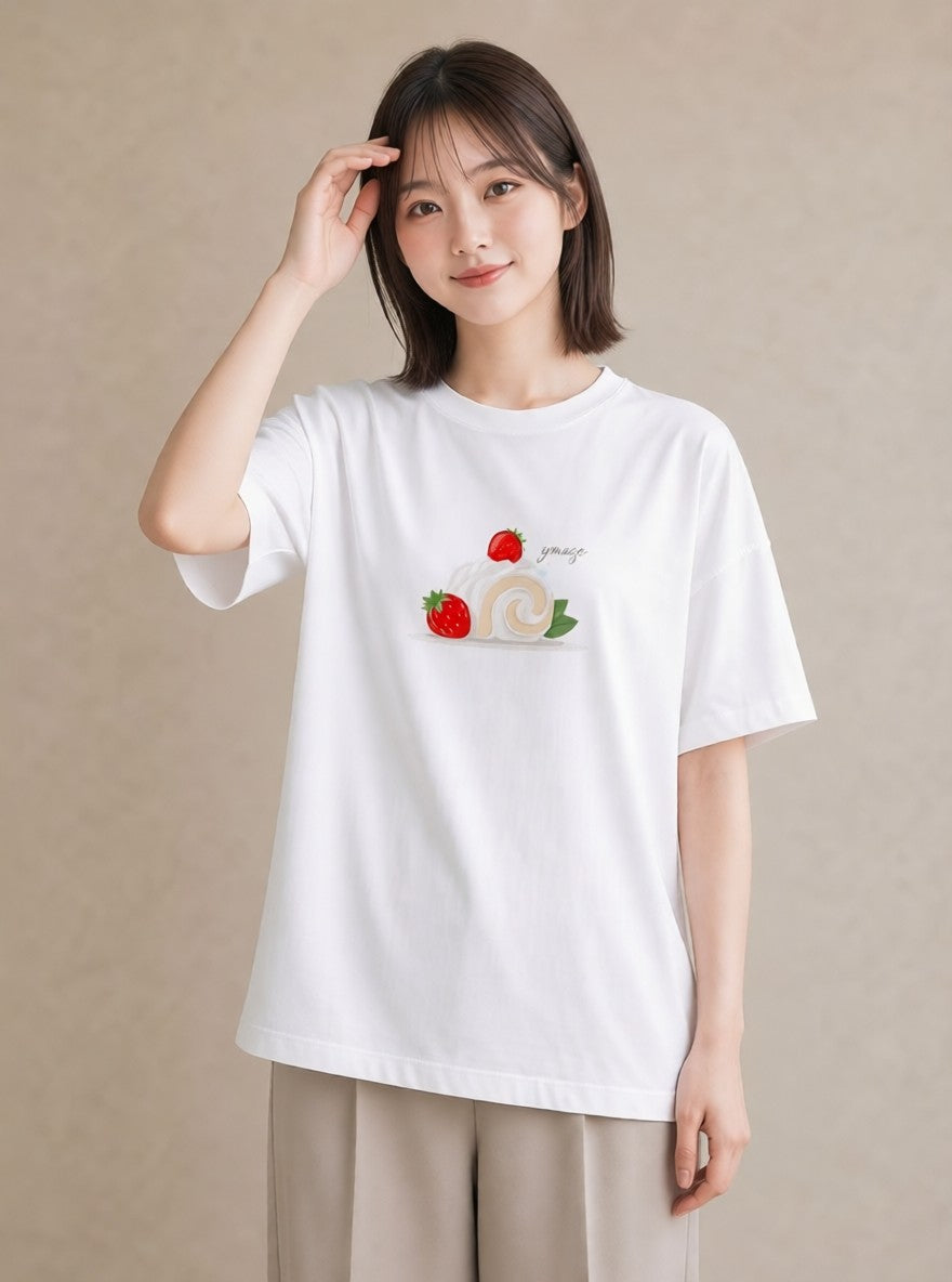 Tシャツ レディース ショートケーキ 食べ物 フード イラスト ユニーク デート 帰省 白T YMAZO