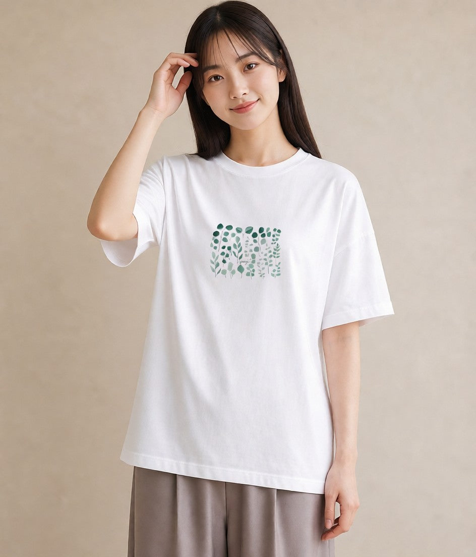 グラフィックTシャツ レディース ボタニカル 植物 イラスト ママ カフェ服 白T YMAZO