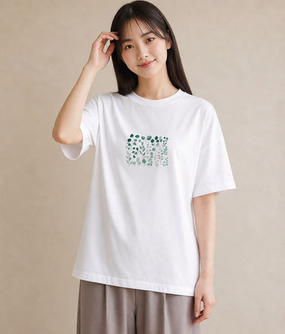 グラフィックTシャツ レディース ボタニカル 植物 イラスト ママ カフェ服 白T YMAZO