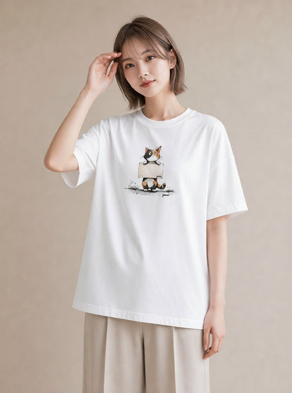 グラフィックTシャツ レディース マンチカン 猫 ねこ イラスト 抜け感 旅行用 海 白T YMAZO