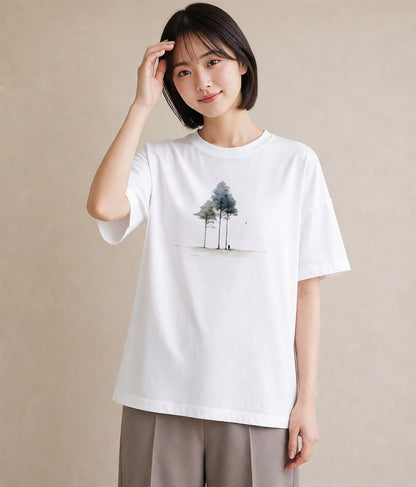 グラフィックTシャツ レディース 雨上がりの小道 雨上がり 小道 ナチュラル アンティーク イラスト ゆるかわ カジュアルコーデ 買い物 白T YMAZO