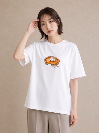 デザインTシャツ レディース どら焼き 食べ物 フード イラスト 北欧風 自分用 ルームウェア 白T YMAZO