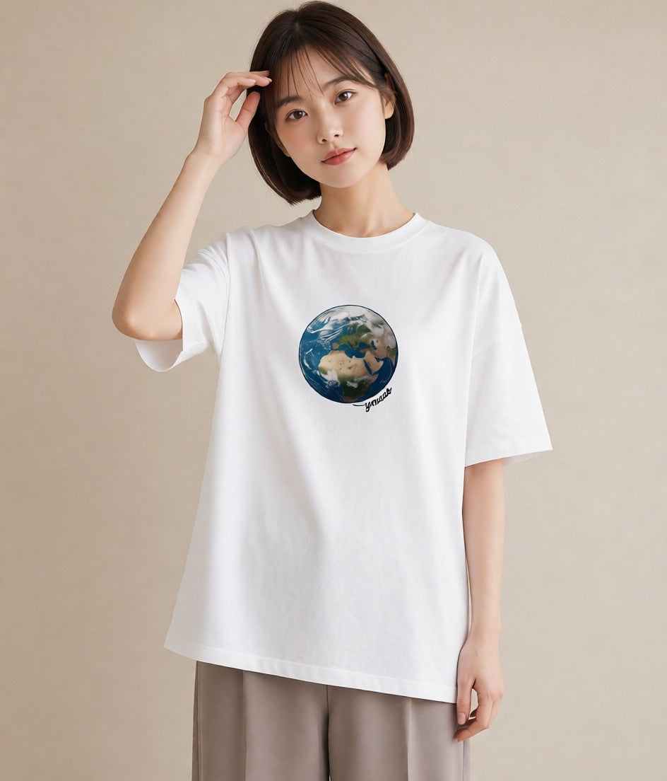 デザインTシャツ レディース 地球 星空 宇宙 イラスト 休日コーデ デート 帰省 白T YMAZO