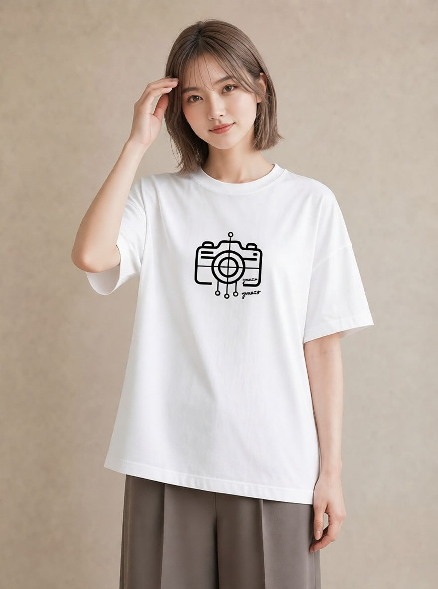 Tシャツ レディース カメラ フィルムカメラ レトロカメラ イラスト ヴィンテージ風 春服 ミセス 白T YMAZO