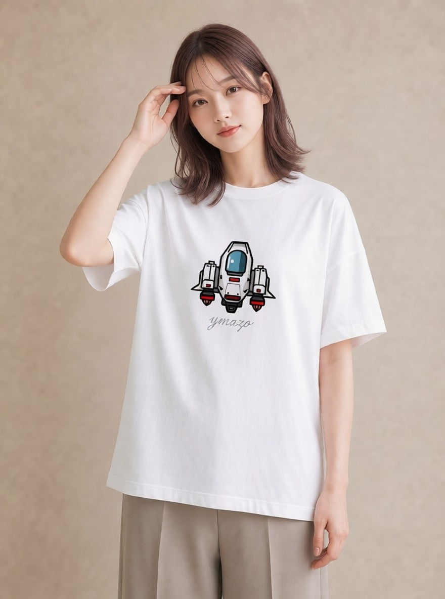 半袖Tシャツ レディース ロケット 星空 宇宙 イラスト ポップ ママ カフェ服 白T YMAZO