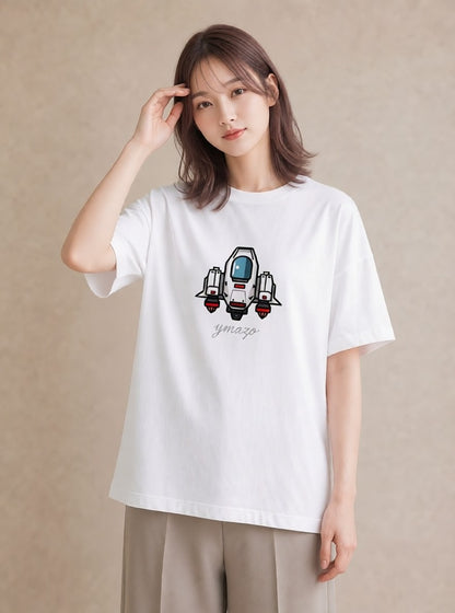 半袖Tシャツ レディース ロケット 星空 宇宙 イラスト ポップ ママ カフェ服 白T YMAZO