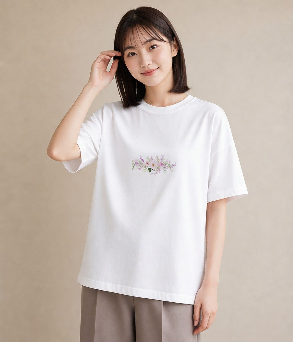 プリントTシャツ レディース 手鏡 アンティーク レトロ ナチュラル イラスト 綿100 デート 白T YMAZO