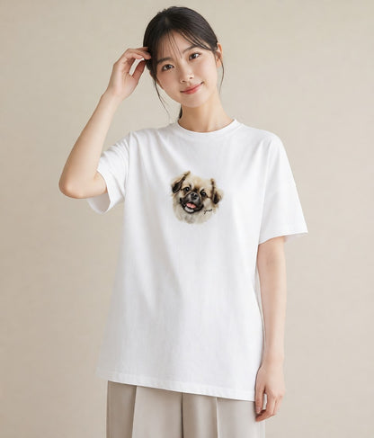 デザインTシャツ レディース 狆 犬 いぬ イラスト 淡色 週末コーデ 敬老の日 白T YMAZO