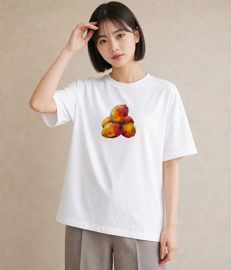プリントTシャツ レディース みかん 食べ物 フード イラスト 水彩風 友達ギフト 部屋着 白T YMAZO