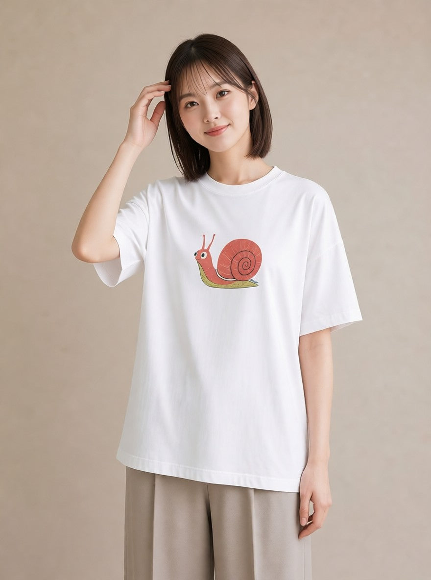 Tシャツ レディース かたつむり 昆虫 虫 イラスト アート風 カフェ巡り 女子会 白T YMAZO
