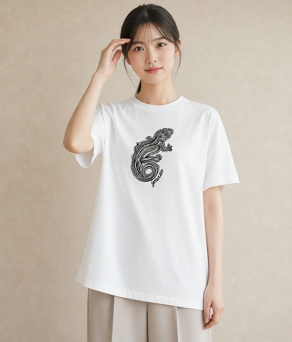 半袖Tシャツ レディース レオパ ペット 動物 イラスト ニュアンス ギフト 母の日 白T YMAZO