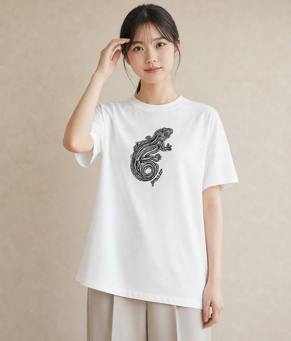 半袖Tシャツ レディース レオパ ペット 動物 イラスト ニュアンス ギフト 母の日 白T YMAZO