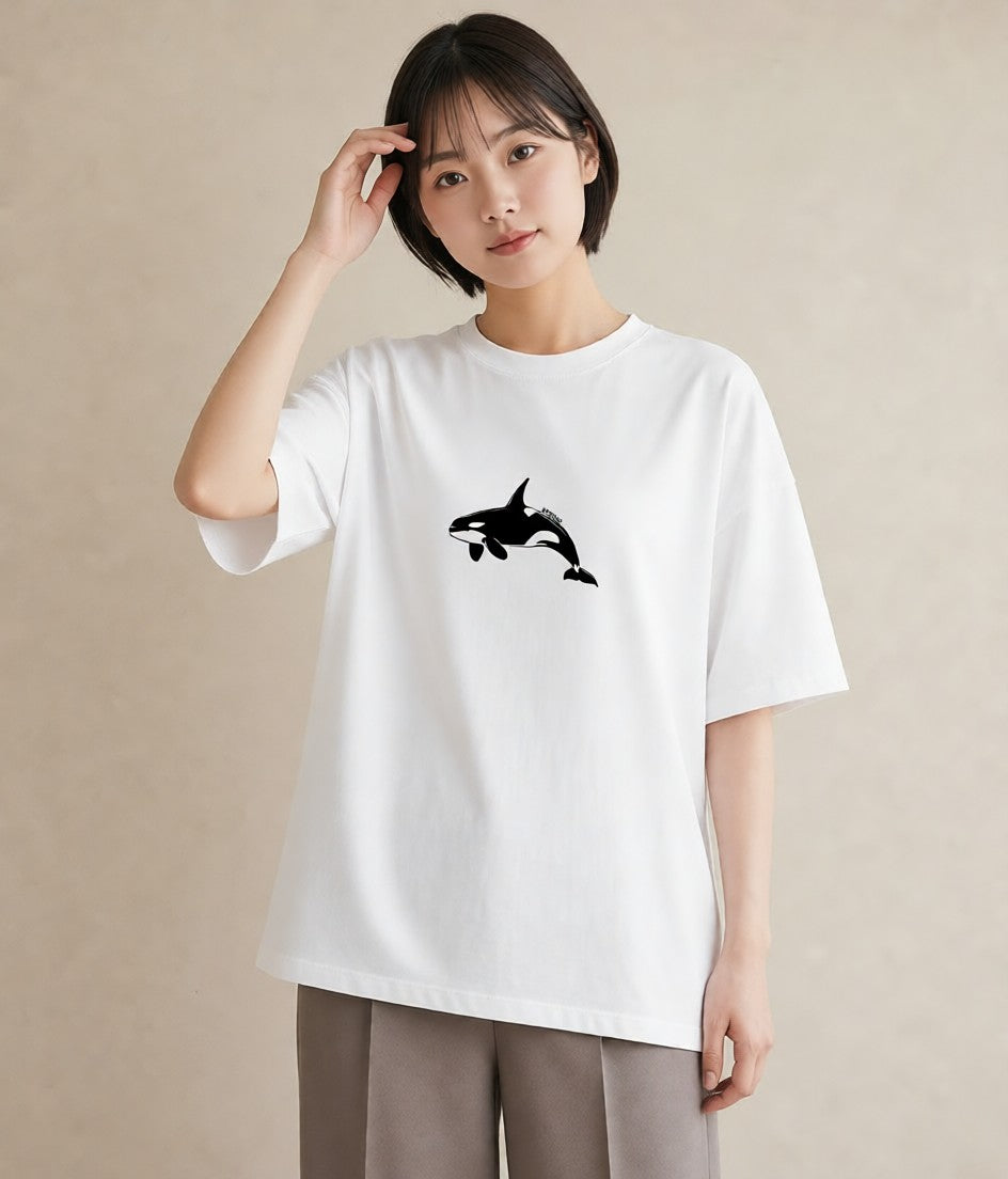 グラフィックTシャツ レディース シャチ 海の生き物 海 イラスト 韓国風 週末コーデ 敬老の日 白T YMAZO