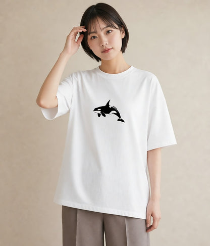グラフィックTシャツ レディース シャチ 海の生き物 海 イラスト 韓国風 週末コーデ 敬老の日 白T YMAZO