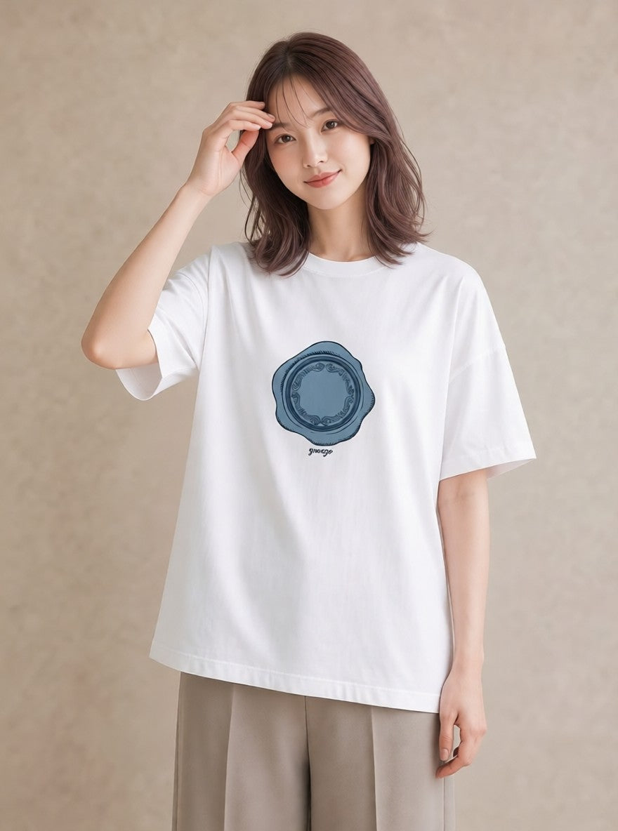 グラフィックTシャツ レディース 封蝋 手紙 アンティーク ナチュラル イラスト 淡色 ホワイトデー 春服 白T YMAZO
