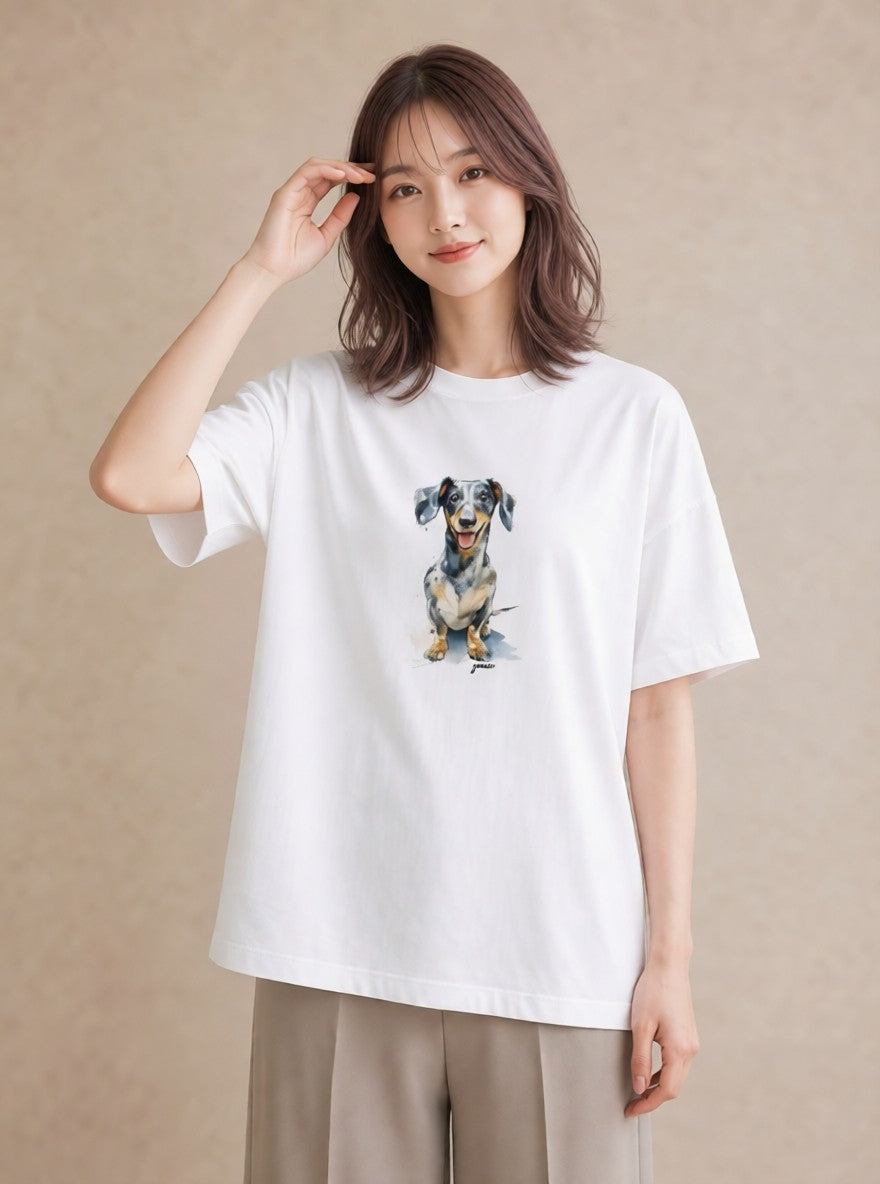 デザインTシャツ レディース いぬ 犬 ワンコ イラスト 個性的 母の日 ビーチ 白T YMAZO