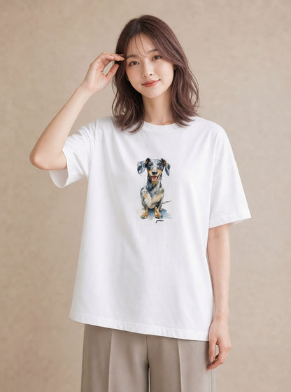 デザインTシャツ レディース いぬ 犬 ワンコ イラスト 個性的 母の日 ビーチ 白T YMAZO