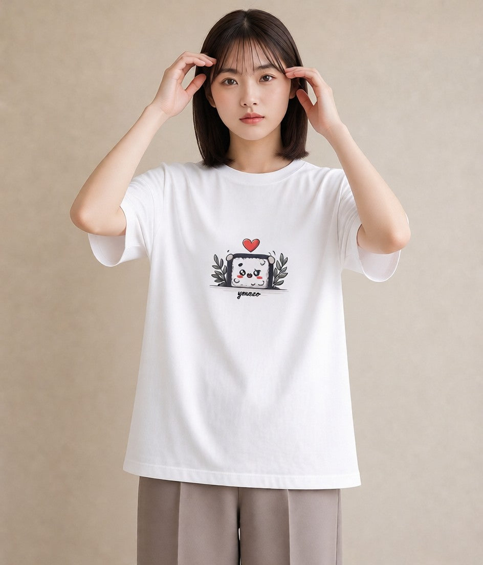 グラフィックTシャツ レディース おにぎり 食べ物 フード イラスト ラフカジュアル ビーチ デイリーウェア 白T YMAZO