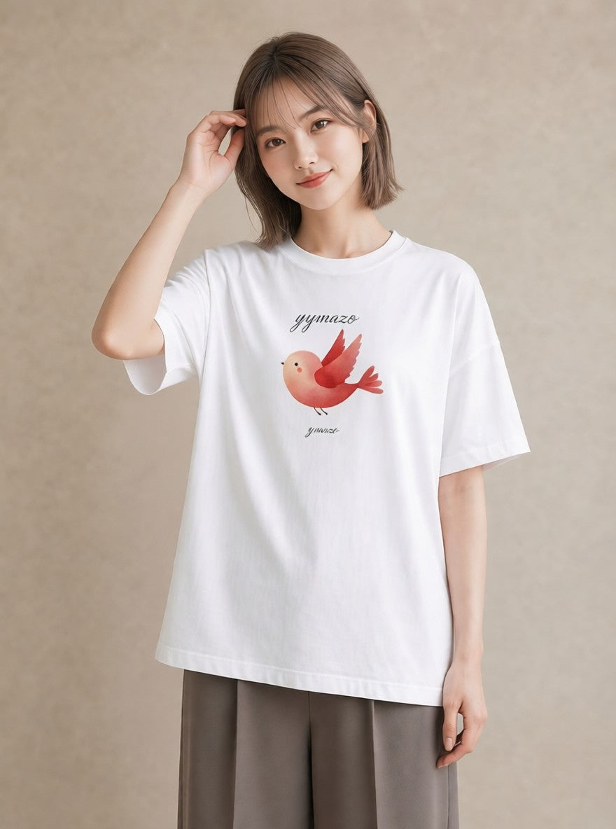 グラフィックTシャツ レディース 桜文鳥 ペット 動物 イラスト ラフ カフェ巡り 女子会 白T YMAZO