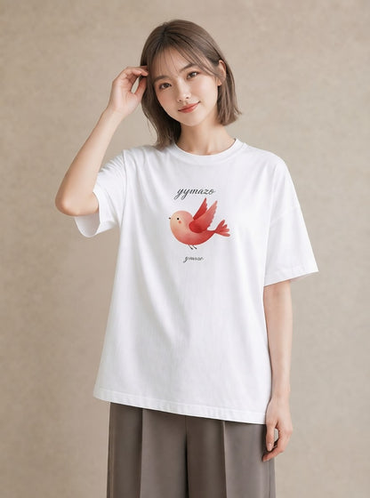 グラフィックTシャツ レディース 桜文鳥 ペット 動物 イラスト ラフ カフェ巡り 女子会 白T YMAZO