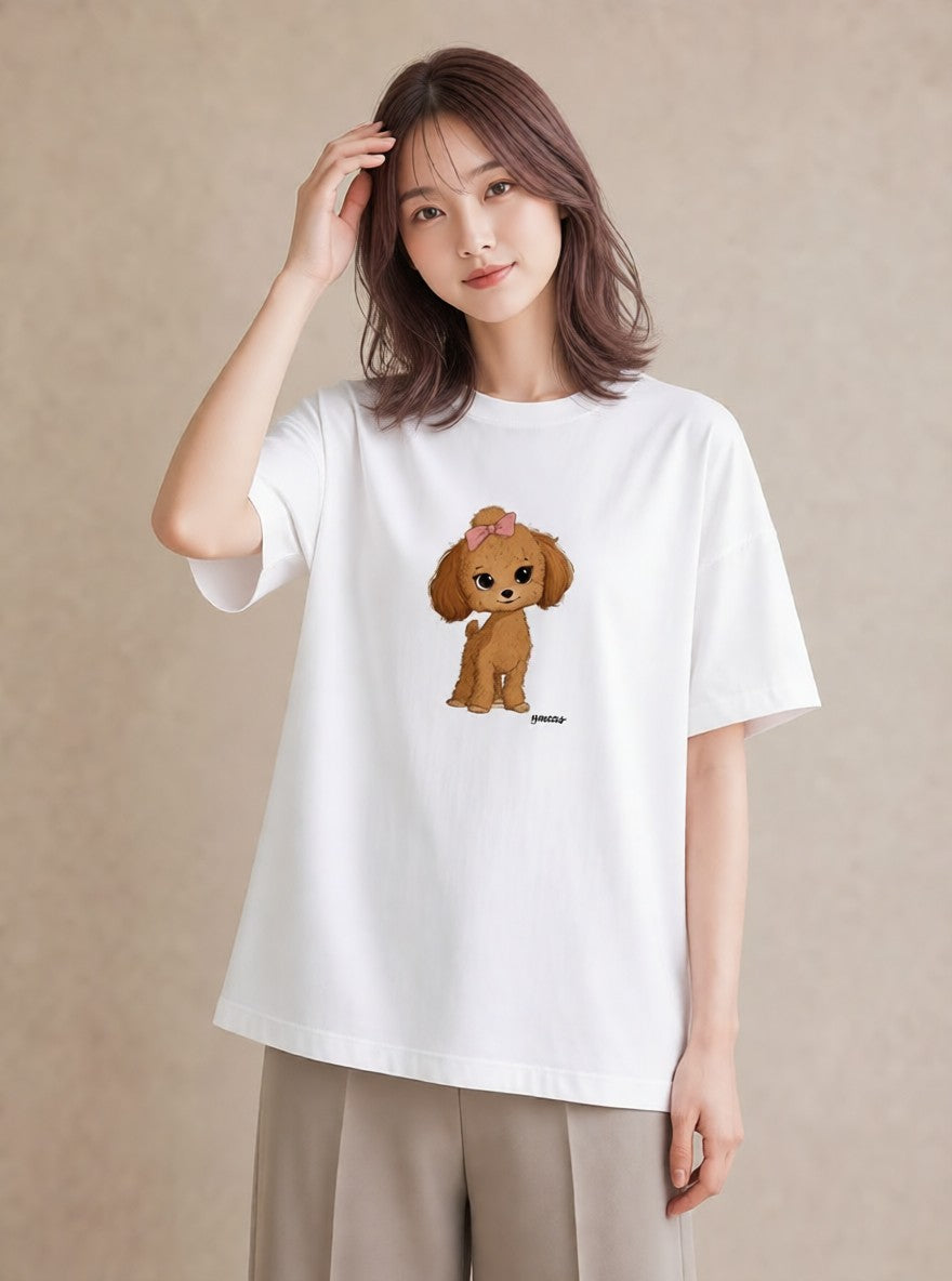 グラフィックTシャツ レディース トイプードル プードル 犬 いぬ イラスト 抜け感 夏コーデ 通学 白T YMAZO