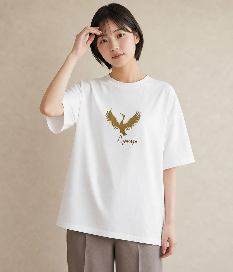 デザインTシャツ レディース 折り鶴 折り紙 ナチュラル アンティーク イラスト お洒落 母娘コーデ 自分用 白T YMAZO