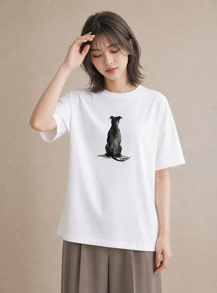 半袖Tシャツ レディース 犬 いぬ イラスト 線画 ミセス 春コーデ 白T YMAZO