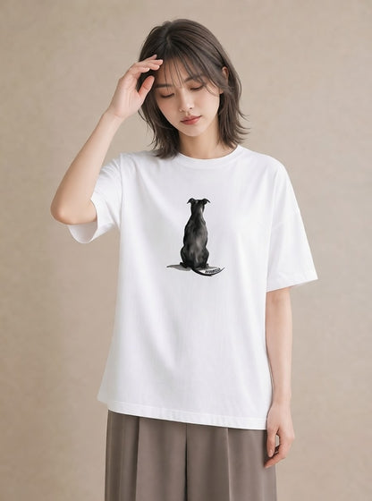 半袖Tシャツ レディース 犬 いぬ イラスト 線画 ミセス 春コーデ 白T YMAZO