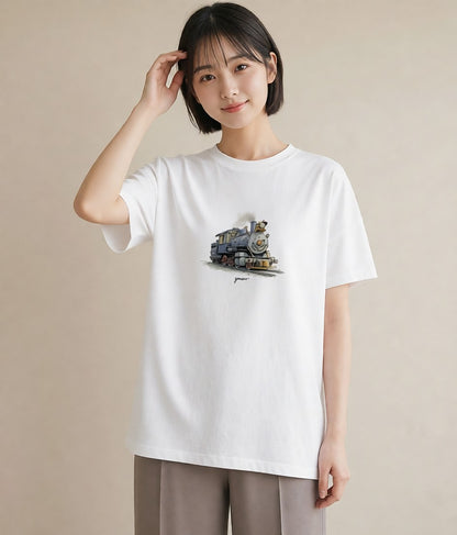 デザインTシャツ レディース 駅のホーム ローカル線 駅 ナチュラル アンティーク イラスト シンプル 姉妹 送別ギフト 白T YMAZO