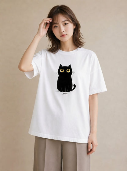 グラフィックTシャツ レディース 黒猫 猫 ねこ イラスト 上品 クリスマス 旅行 白T YMAZO