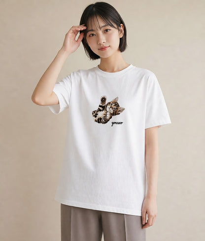 プリントTシャツ レディース 肉球 猫 ねこ イラスト 普段使い 親子 20代 白T YMAZO