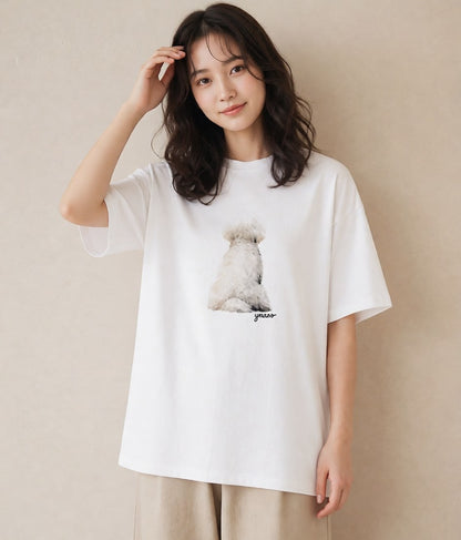 半袖Tシャツ レディース トイプードル プードル 犬 いぬ イラスト 旅行コーデ 春服 ミセス 白T YMAZO