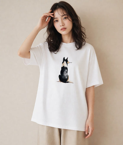 半袖Tシャツ レディース 犬好き 犬 いぬ イラスト こなれ感 お出かけ 普段着 白T YMAZO