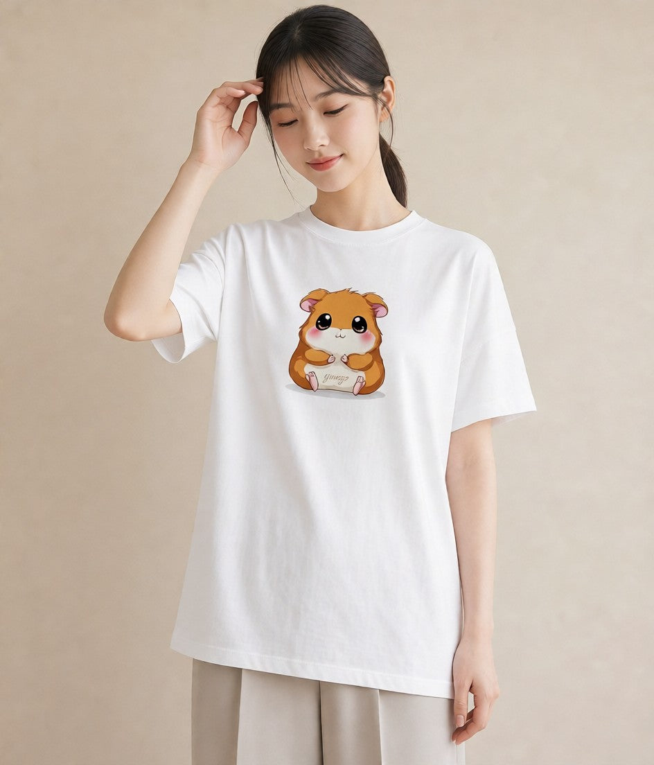 Tシャツ レディース ハムスター ペット 動物 イラスト フェミニン 通学 誕生日プレゼント 白T YMAZO