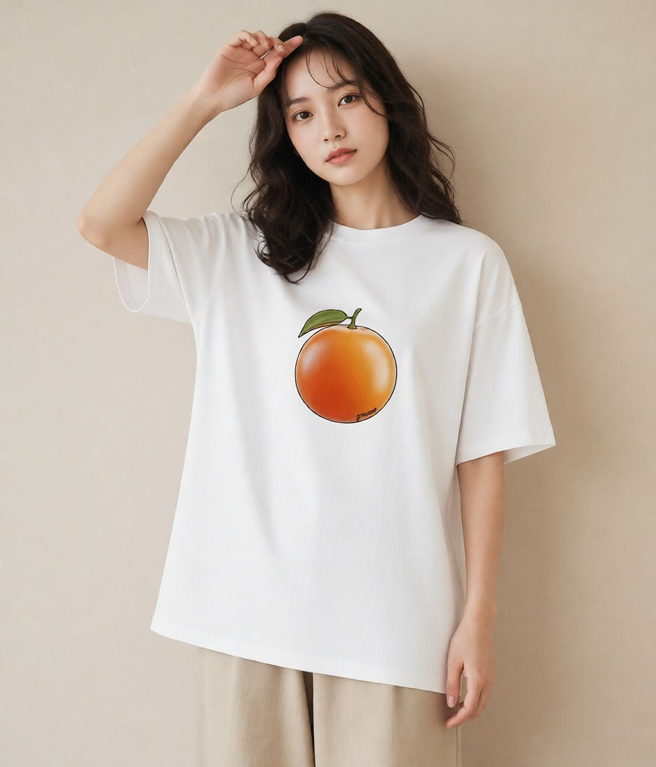 Tシャツ レディース みかん 食べ物 フード イラスト ニュアンス クリスマス 旅行 白T YMAZO