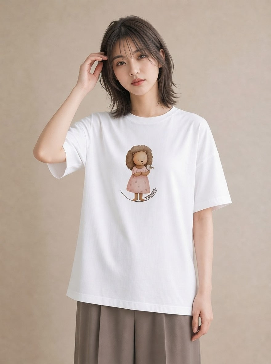 グラフィックTシャツ レディース ライオン 動物 アニマル イラスト ラフカジュアル 散歩 お出かけ 白T YMAZO