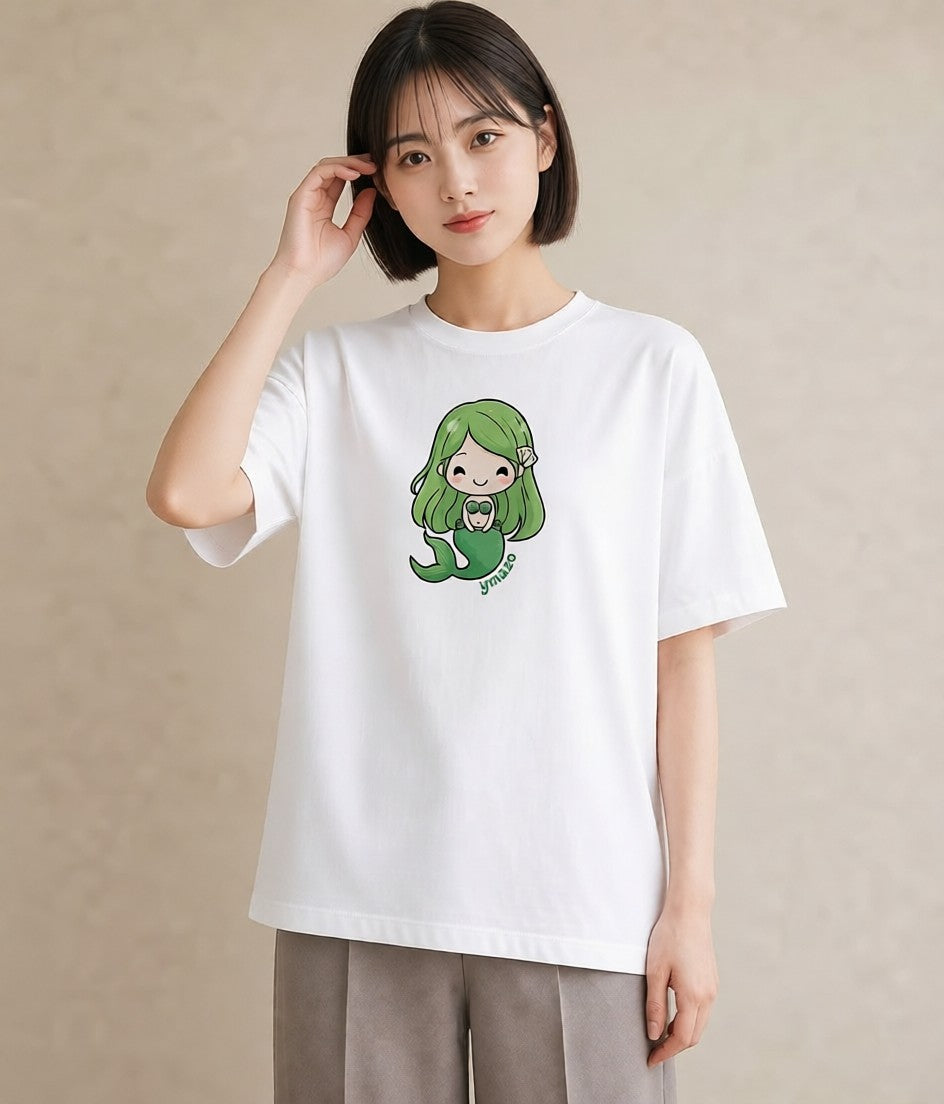 グラフィックTシャツ レディース 人魚 海の生き物 海 イラスト 韓国風 散歩 お出かけ 白T YMAZO
