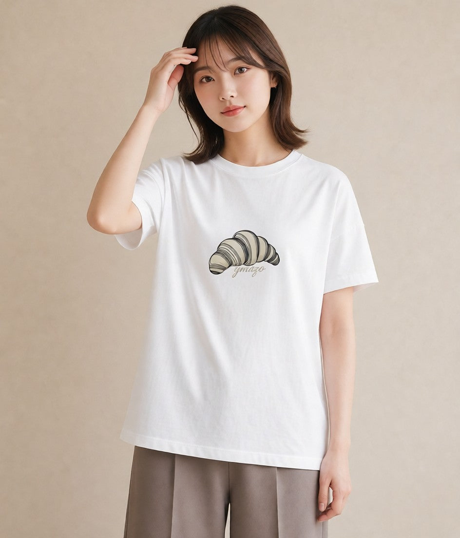 プリントTシャツ レディース パン ベーカリー レトロ イラスト 水彩風 ペアコーデ 秋コーデ 白T YMAZO