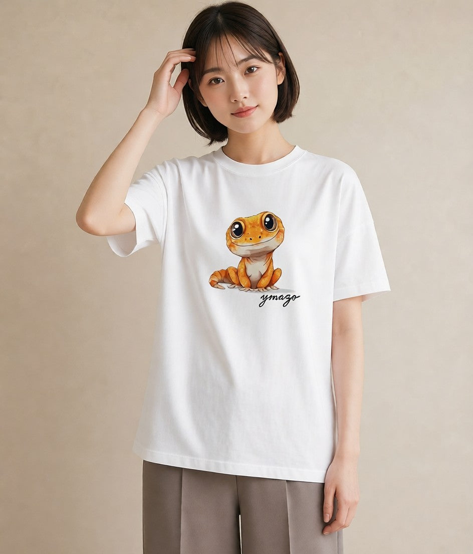 デザインTシャツ レディース ヤモリ ペット 動物 イラスト モード カフェ巡り 女子会 白T YMAZO