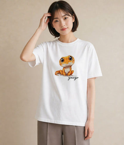 デザインTシャツ レディース ヤモリ ペット 動物 イラスト モード カフェ巡り 女子会 白T YMAZO