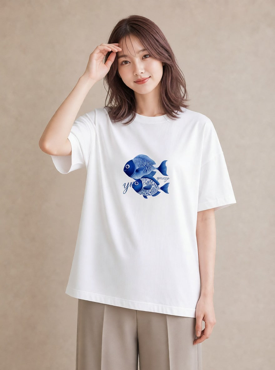 プリントTシャツ レディース 熱帯魚 ペット 動物 イラスト 普段使い 姉妹 送別ギフト 白T YMAZO